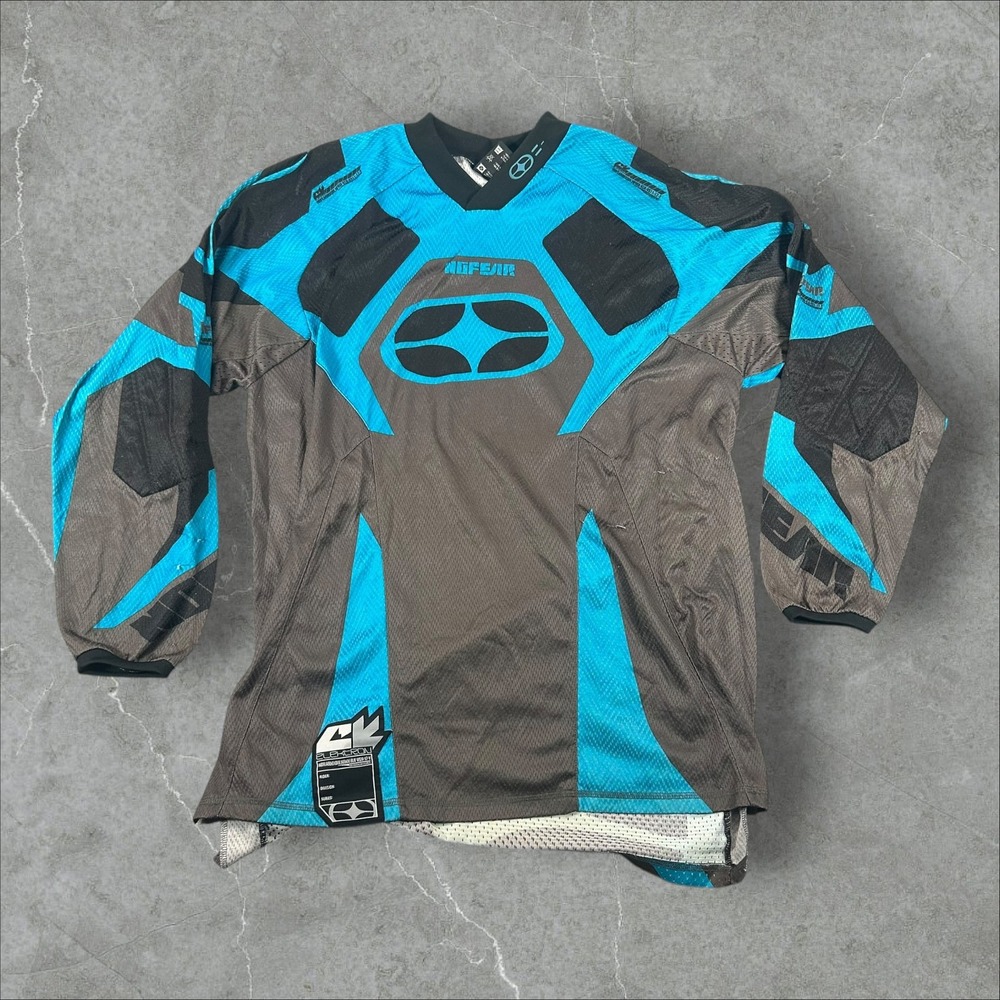 No Fear Motocross Jersey Mens Medium Blue Grey Long Sleeve Racing Mesh Y2K 2000s